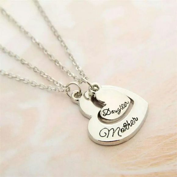 2PC/Set Mother Heart Daughter silver Necklaces Fam - Picture 4 of 7